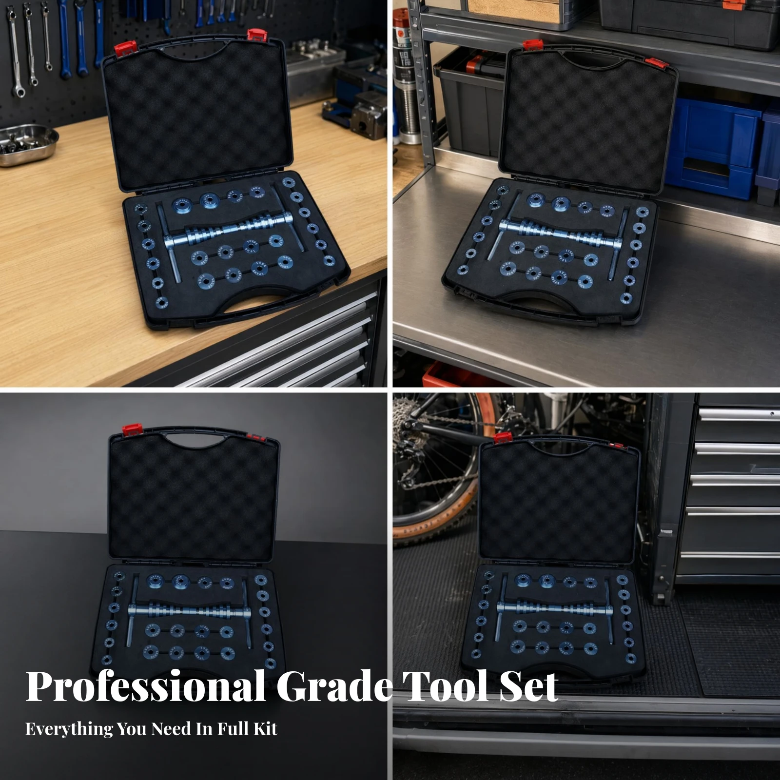 Tapered Heads Two-Wheeler Bearing Press Hub Bearing Press Set CNC Machined Anodized Blue for Workshop