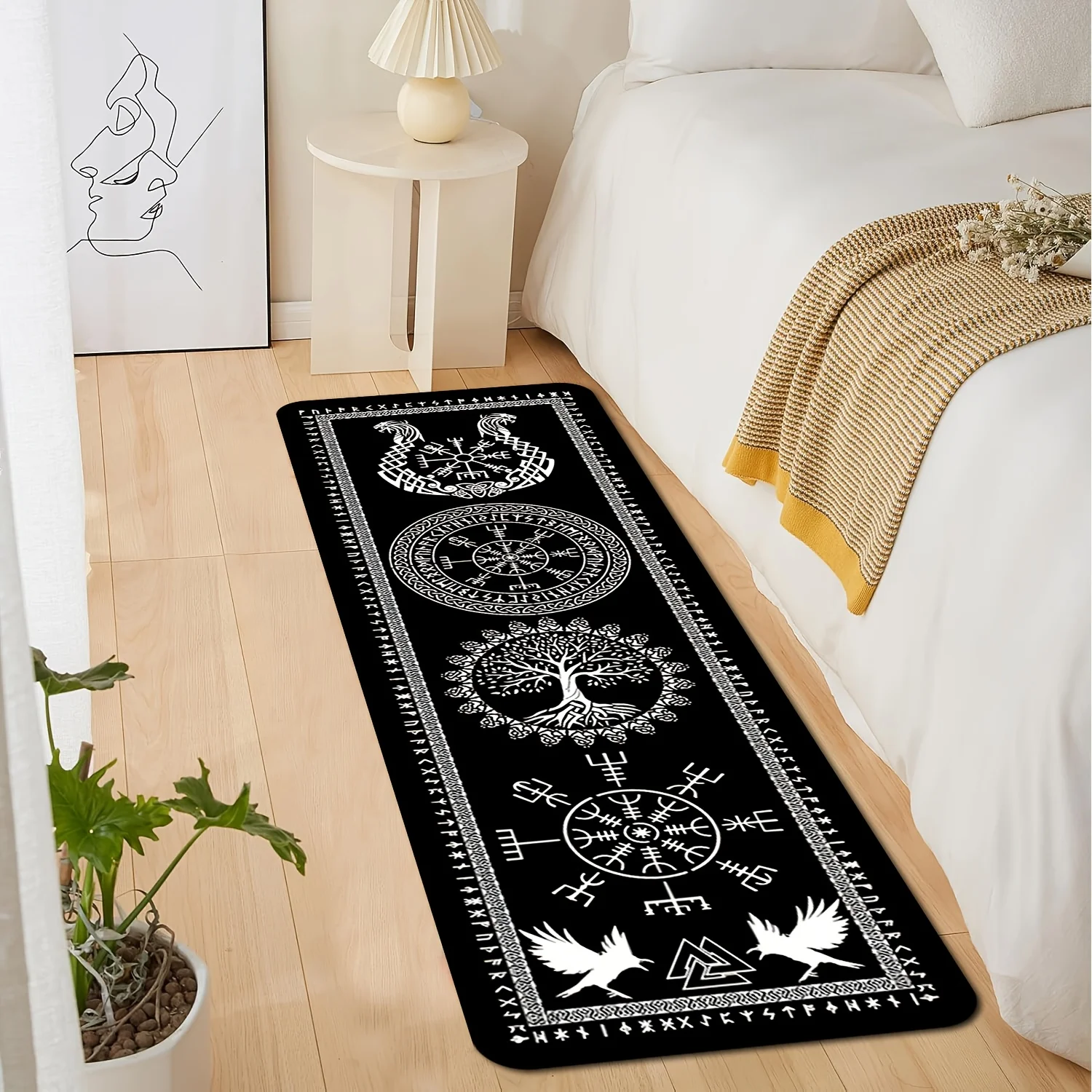 Flannel Carpet Halloween Viking Life Tree Raven First Model Living Room Bedroom Kitchen Corridor Stain-Resistant Mat Home Decor