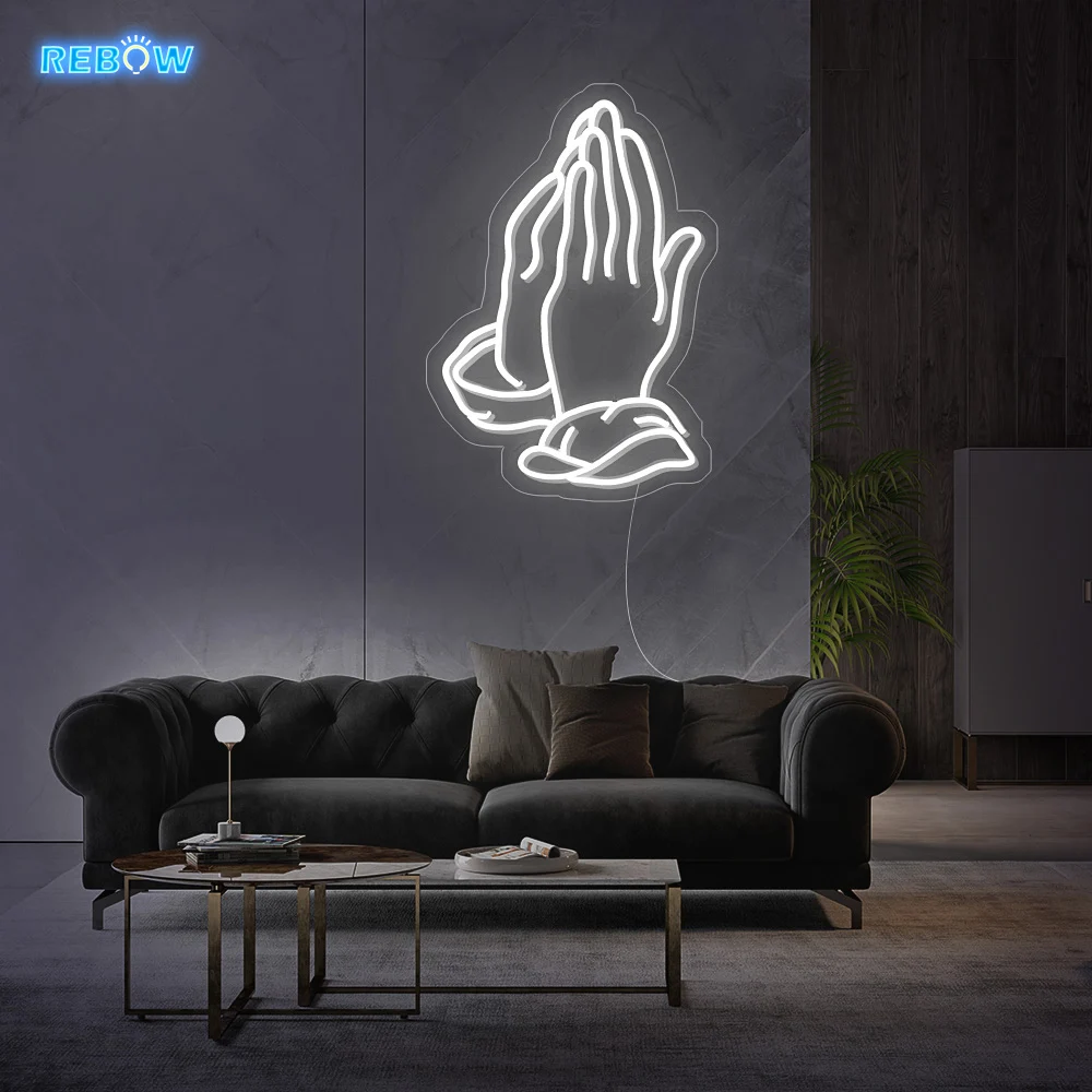 Rebow Free WorldWide DropShipping 40CM Width Praying Hands Letter Neon Light Custom Wedding Neon Sign Logo For Shop Party