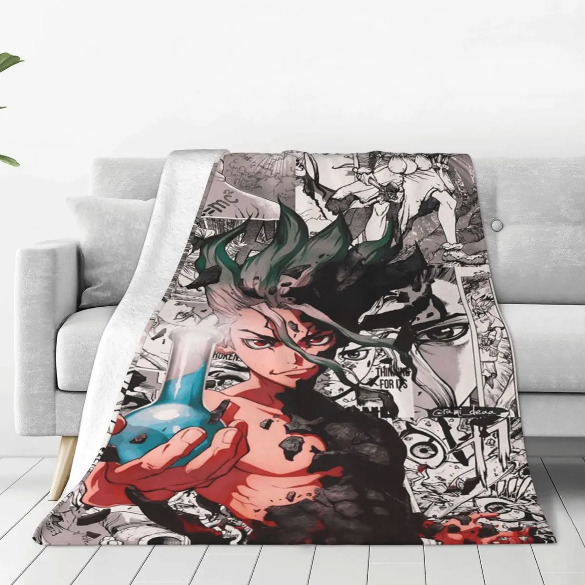 Senku Ishigami Dr Stone Apan Anime Blankets Soft Warm Flannel Throw Blanket Cover for Bed Living room Picnic Travel Home Couch