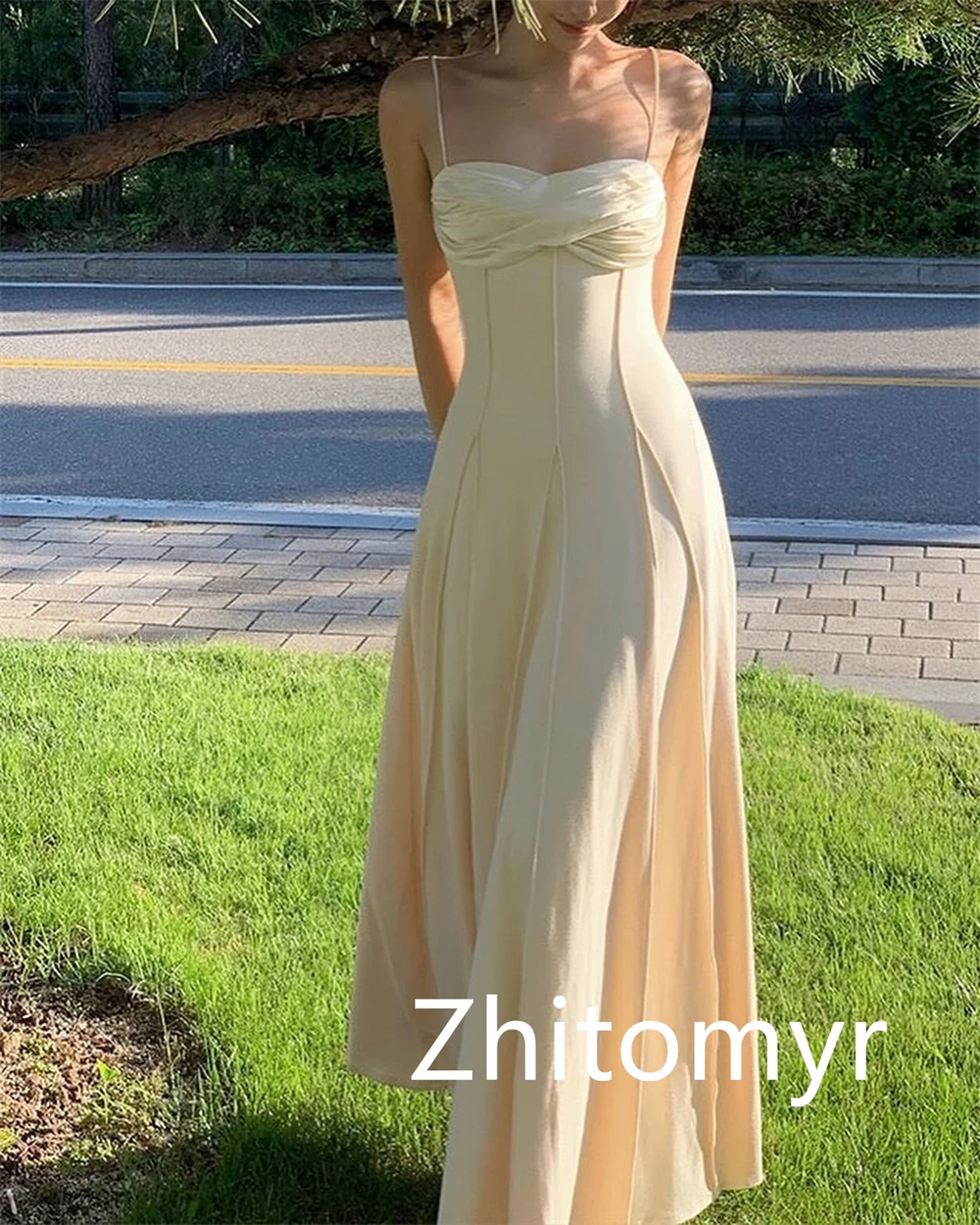 Customized Simple High Quality Spaghetti strap A-line Cocktail Dresses Draped Skirts Floor length S Evening  robes de cocktail