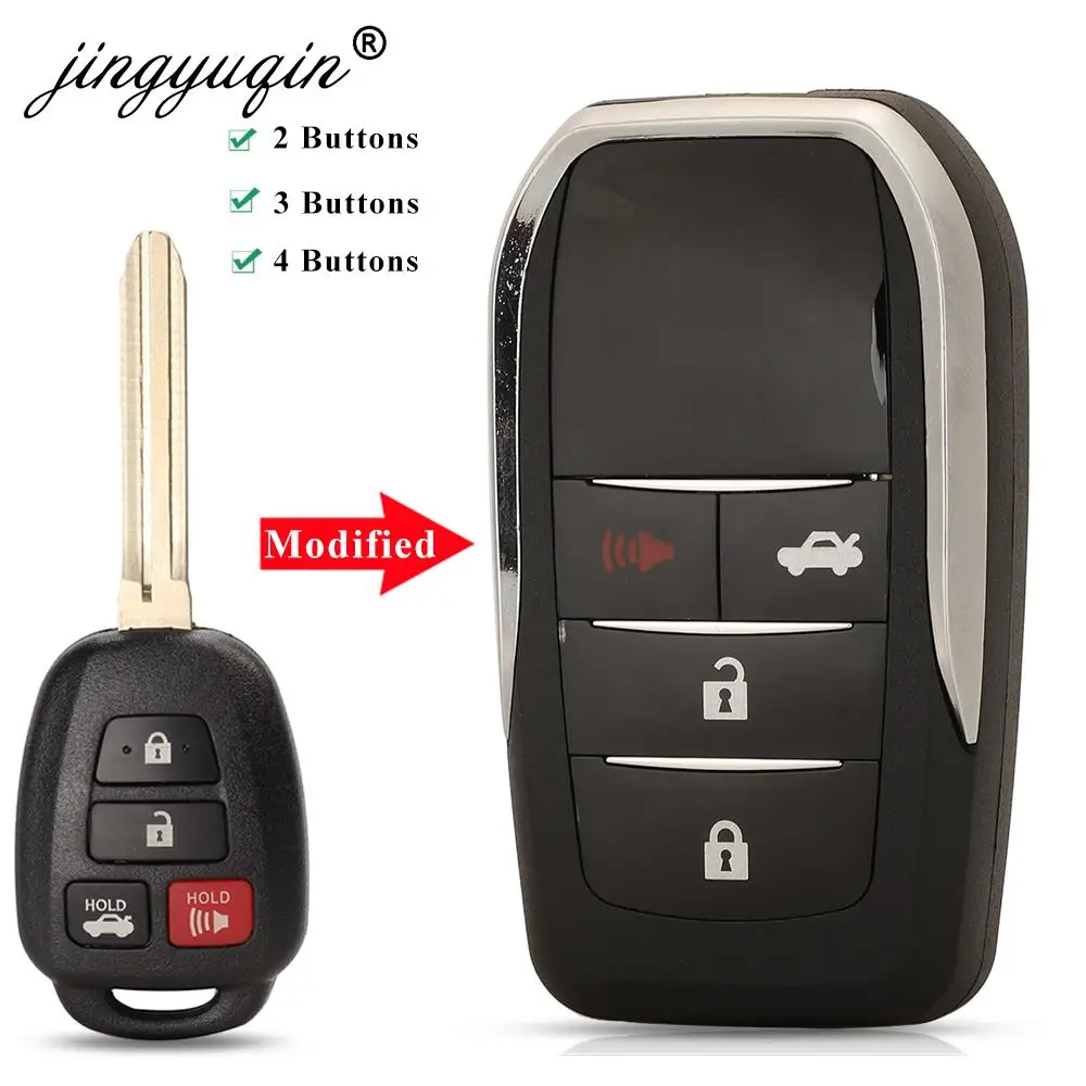 Jingyuqin zmodyfikowany 2 przycisk zdalnego odwróć klucz samochodowy Shell dla Toyota CAMRY Corolla YARIS Vios Prado TOY43 ostrze Fob Case wymiana