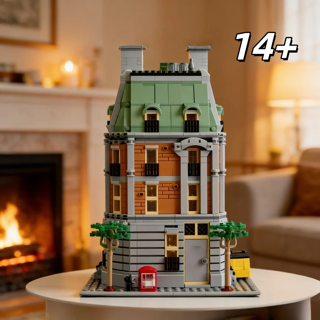 

European-style street view building assembly building blocks retro city street view model adult collection education group brick