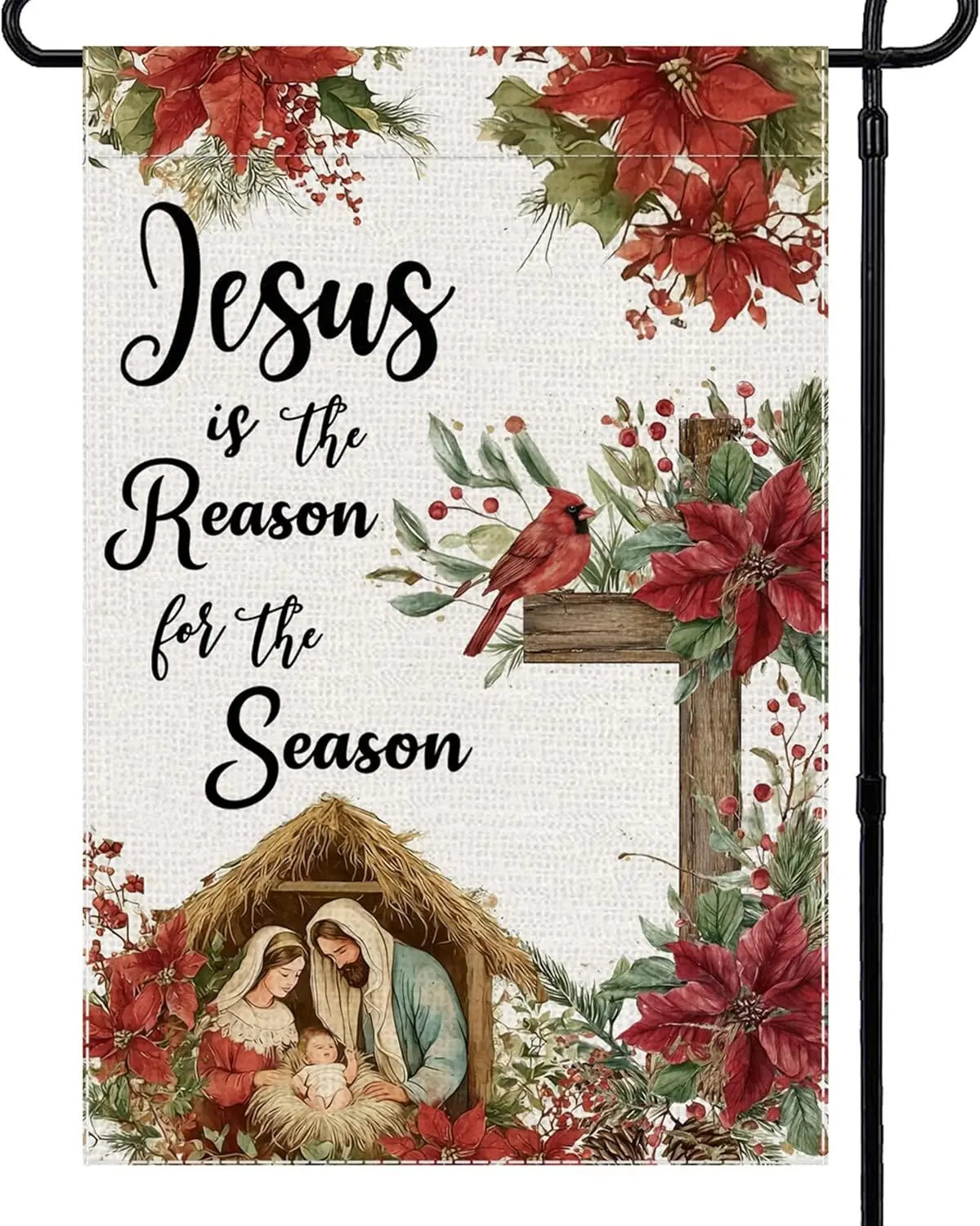 Christmas Garden Flag Jesus Is The Reason for The Season Winter Welcome Small Flags for Outside, 12x18 Inch Cross Double Sid PPM