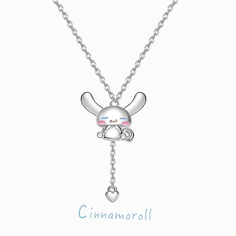Collar de Sanrio con Cadena, Figura de Aleación de Anime de Cinnamoroll, Kuromi, Hello Kitty y Melody, Dijes Plateados para Mujer, Joyería, Regalos