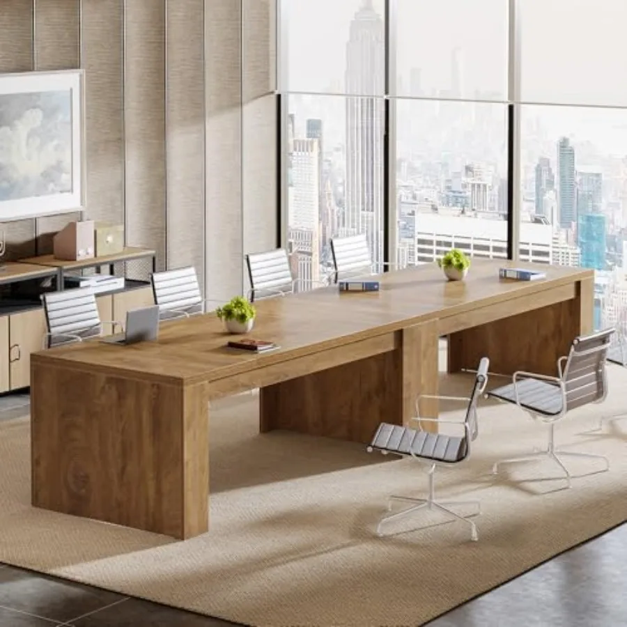 

12 ft Conference Table for 10-14 People, 142-Inch Rectangular Executive Meeting Table for Office, Farmhouse Sturdy Business Des