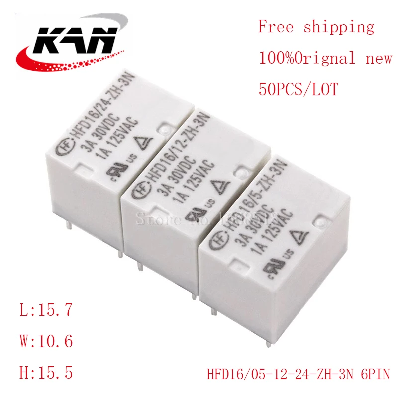 

Free shipping 50pcs relay HFD16/05-ZH-3N HFD16/12-ZH-3N HFD16/24-ZH-3N 5VDC 12VDC 24VDC 3A 30VDC 6PIN Original New