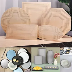 Ceramic Plate Forming Mold Wood Concentric Geometric Hand-printed Blank-shaped Pottery Tools Clay Cutting Guide Rail Round Oval