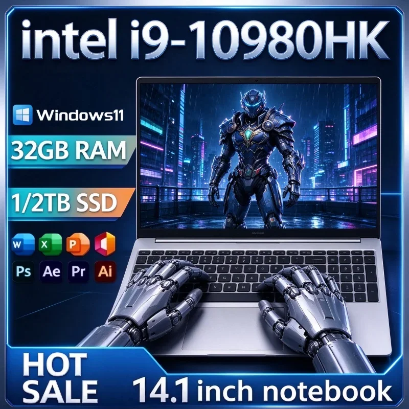14.1 Inch Large Capacity Slim Portable Notebook Intel I9-10980HK Win11 32GB RAM 2TB SSD High Performance Laptop For Travel Use