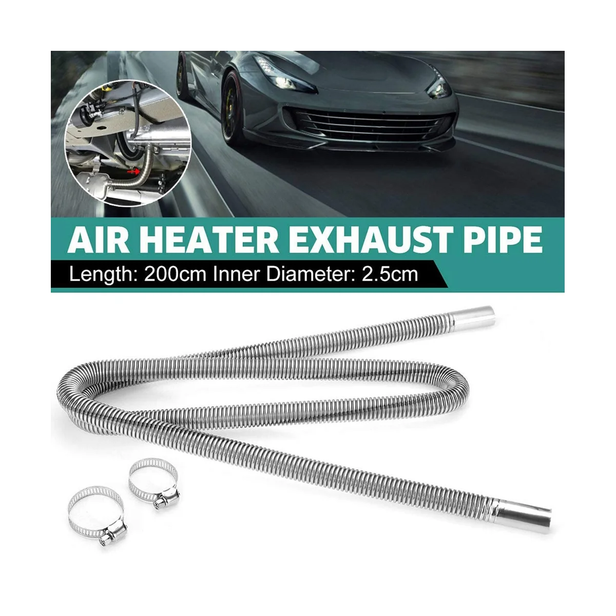 Air Heater Exhaust Pipe, Stainless Steel Exhaust Pipe Parking Air Heater Fuel Tank Gas Vent Hose, 78 Inch 200cm