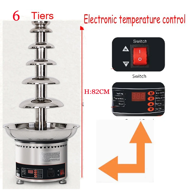 Elektryczna 4/5/6/7Tiers Komercyjna maszyna do fontanny czekoladowej Piec do topienia czekolady Tłuczek do czekolady Ogrzewanie czekolady
