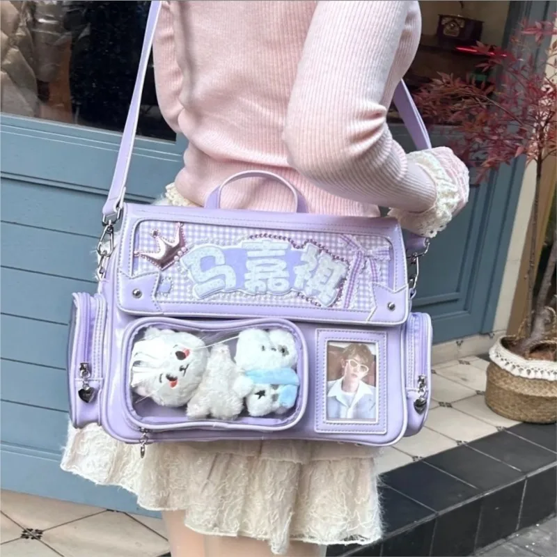

Harajuku 2022, большая вместительная сумка Ita, аниме с ручкой через плечо, японский однотонный рюкзак, женский квадратный кожаный рюкзак Y2K, Mochilas Mujer
