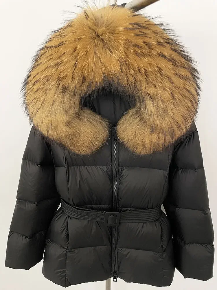 MENINA 2024 Thick Warm 90% White Duck Down Coat Winter Jacket Women Real Natural Raccoon Fox Fur Collar Hooded Female Casual