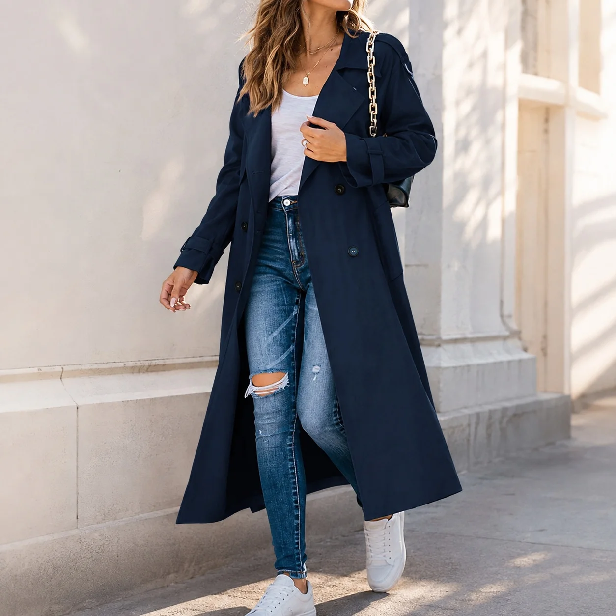Casual Turn Down Collar Coat with Elegant Commuter Notched Lapel Long Sleeve Summer Commuter Regular Sleeve Women Coat