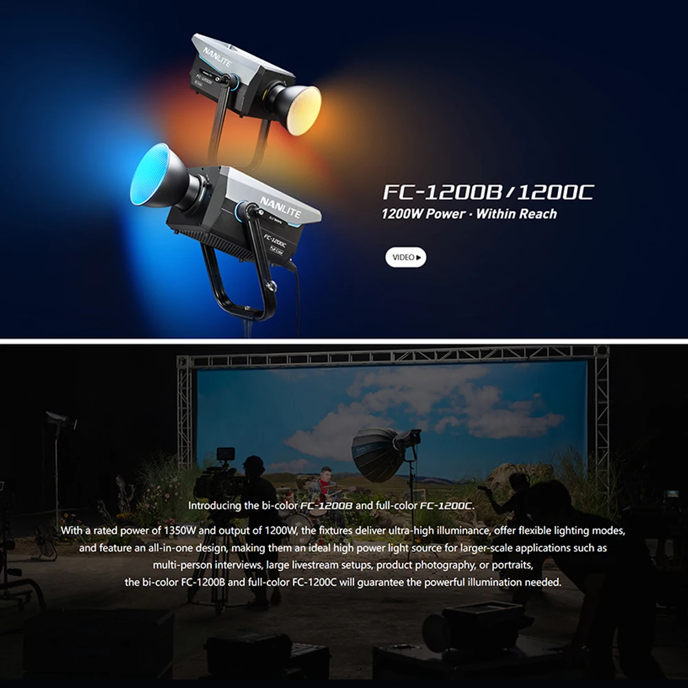 Nanlite FC-1200B/FC-1200C LED Spotlight Built-in Special Lighting Effects Bowens Mount Photography Fill Light for Film Broadcast