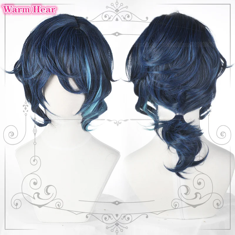 Tsumugi Aoba Wig  ES Tsumugi Aoba Cosplay Wigs Blue Highlight Heat Resistant Hair Halloween Party Wigs + Wig Cap