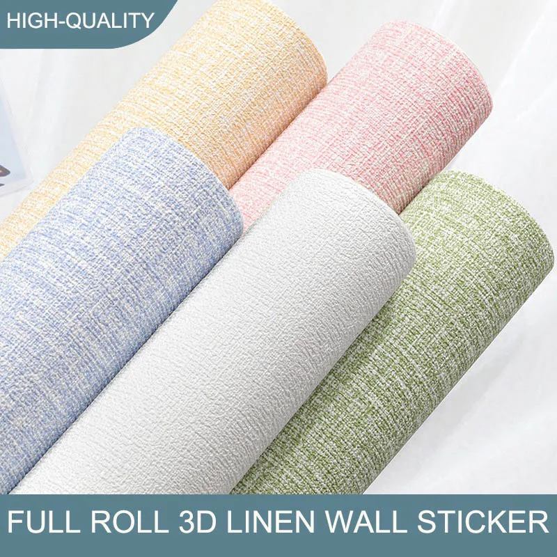 10m 3D Thicken self-adhesive thermal insulation wallpaper linen plain color decor wall stickers renovation anti-collision