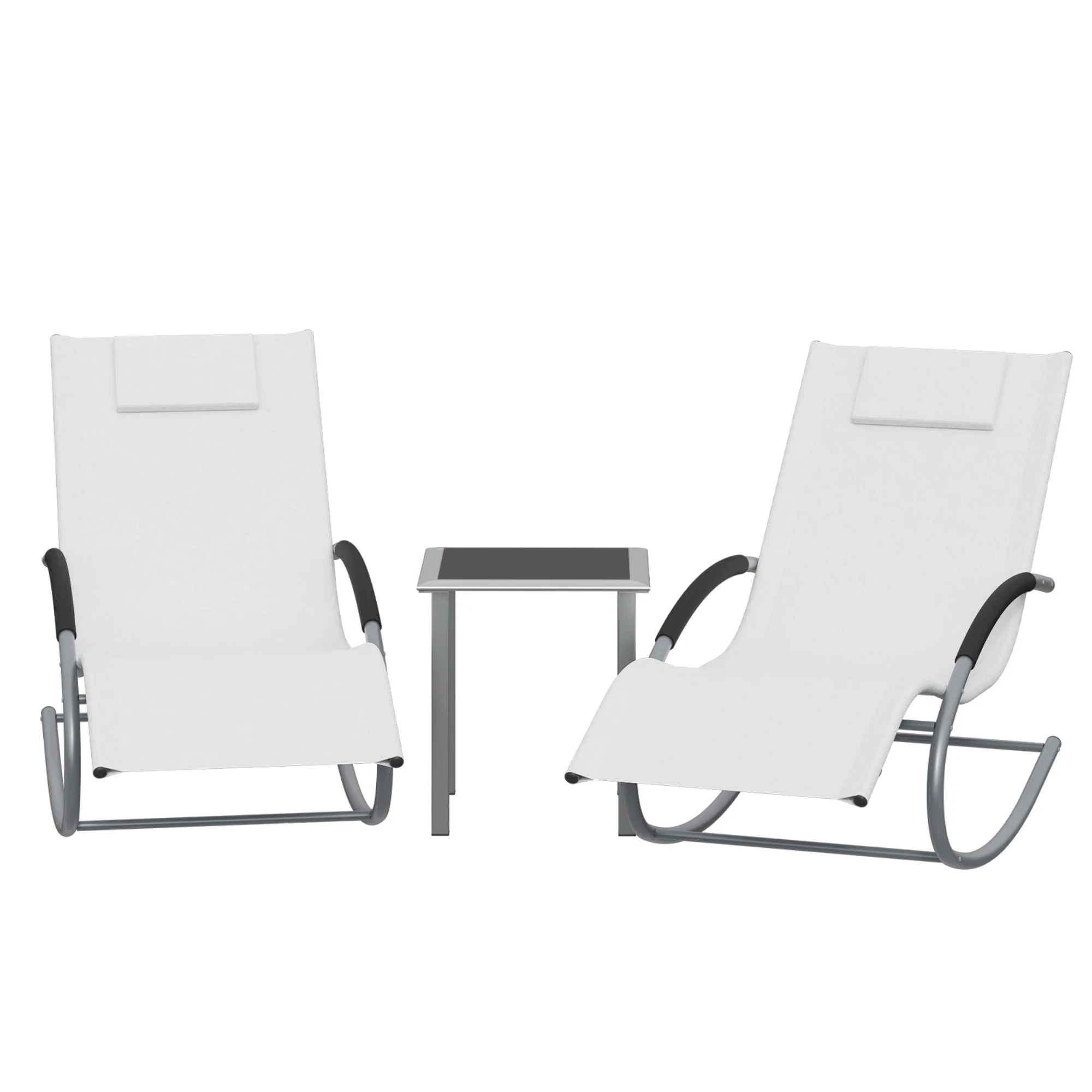 3-delige set buitenstoelen en bijzettafel, 2 schommelstoelen, 1 kleine salontafel, camping strand zwembad fauteuil meubelsets