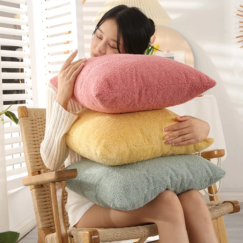 

60X60CM Pure Color Plush Cushion Cover Soft and Comfortable Teddy Velvet Pillow Cover Decorative Large Size Backrest Pillowcase