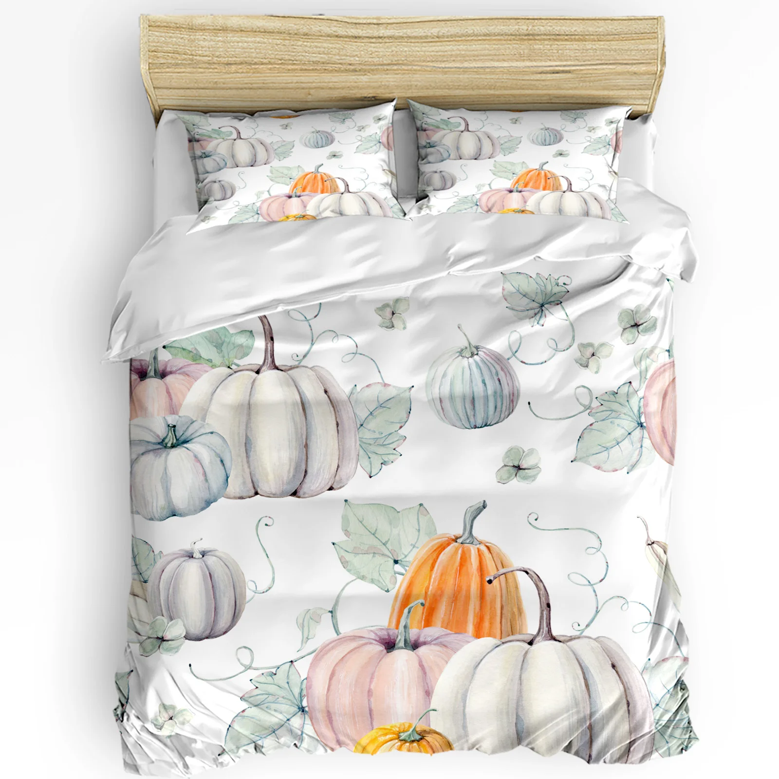 

Thanksgiving Autumn Pumpkin Leaves Bedding Set 3pcs Duvet Cover Pillowcase Kids Adult Quilt Cover Double Bed Set Home Textile