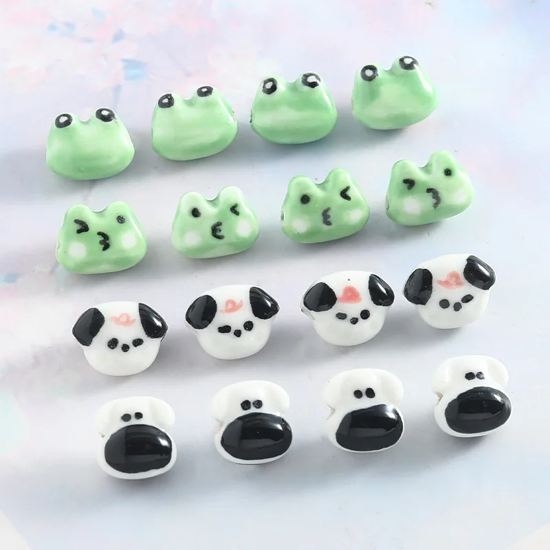 DW78 3pcs Cute Puppy Frog Ceramic Bead Horizontal Hole Diy Beaded Animal Loose Bead Fashionable Trendy Accessory Small Parts