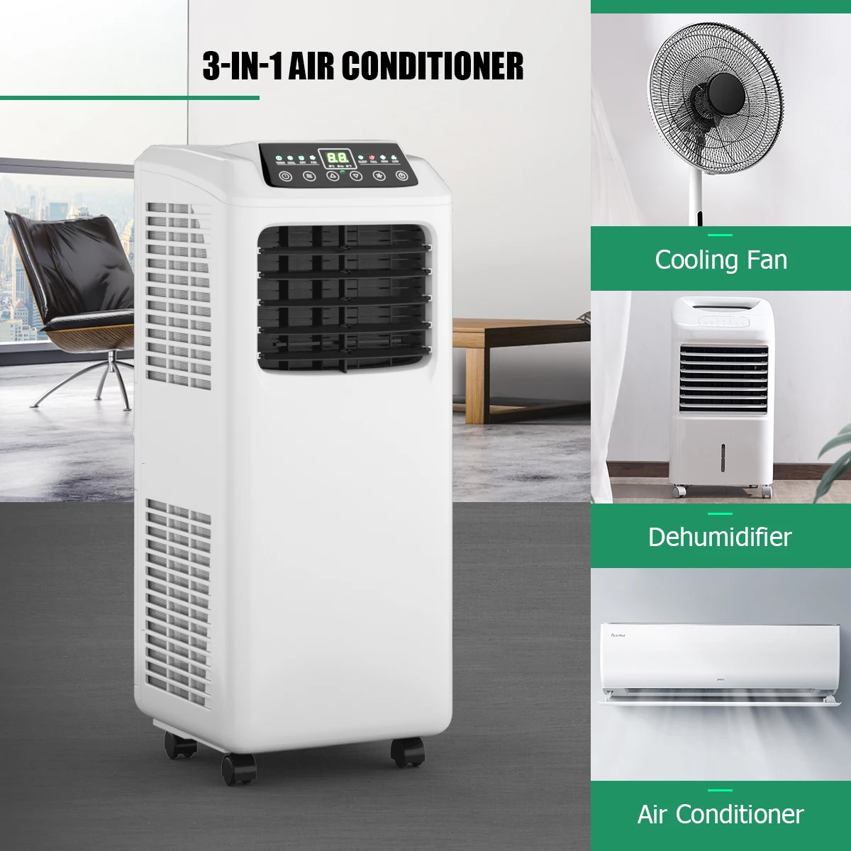 9000 BTU Portable Air Conditioner & Dehumidifier Function Remote w/ Window Kit