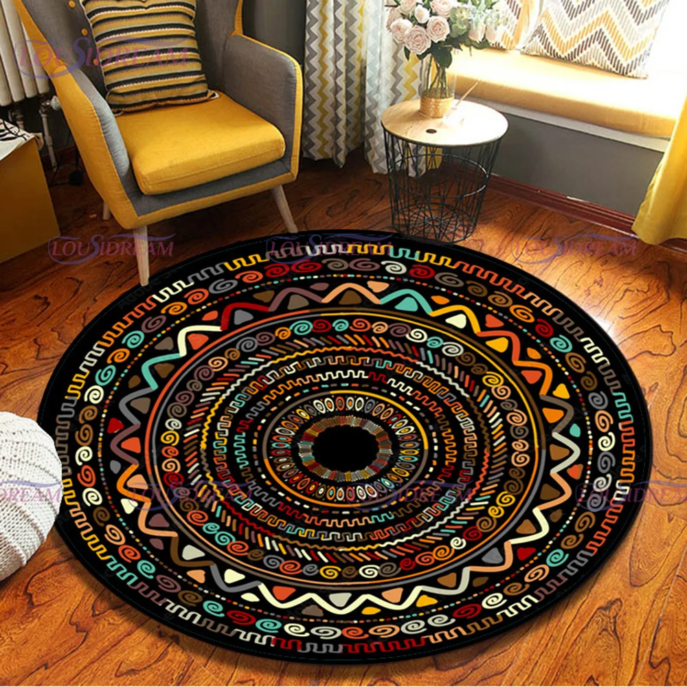 Mandala Flower of Life Round Rug Colorful Heart Boho Area Rug In Living Room Bedroom Non Slip Chair Mat Peacock Decor Rug