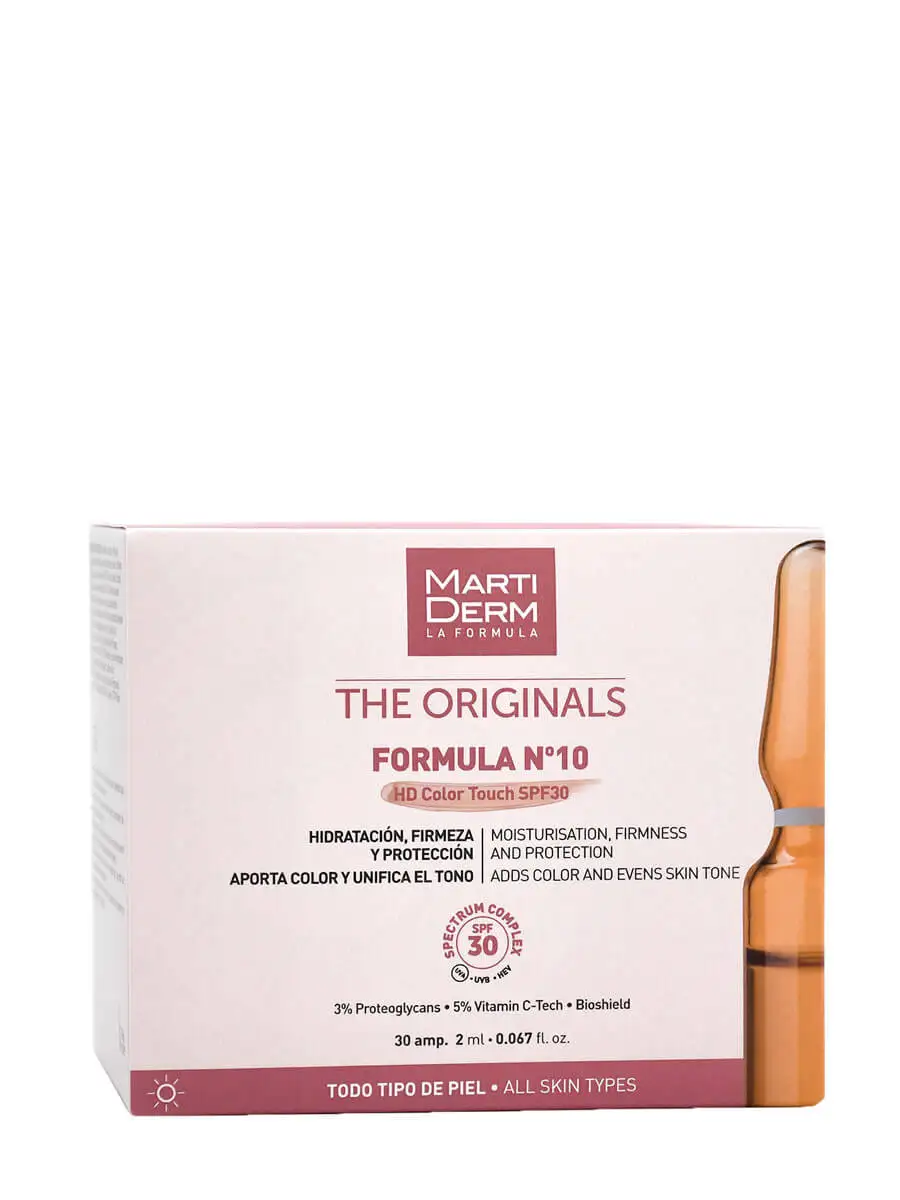 Martiderm formula n ° 10 hd color touch spf 30 30 ampoules-hydration and firmness. It provides color and unifies the tone. All kinds of skins.