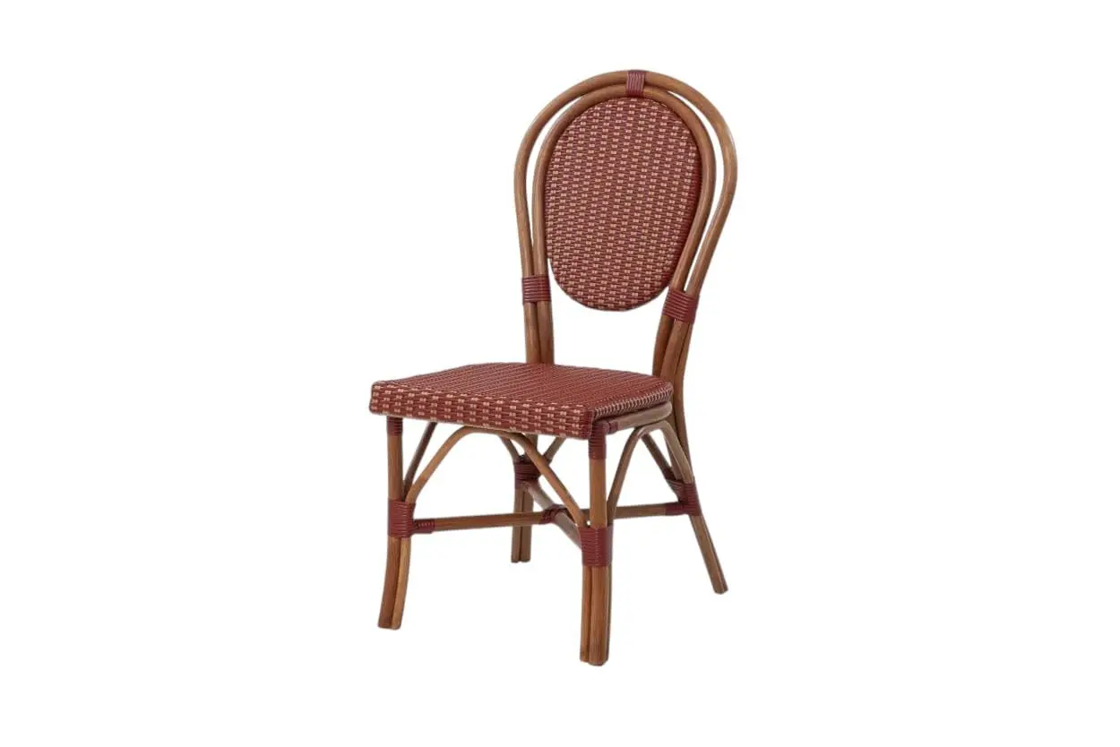 

Classic Commercial Grade Rattan French Bistro Chair, Indoor/Outdoor, Red & Cream