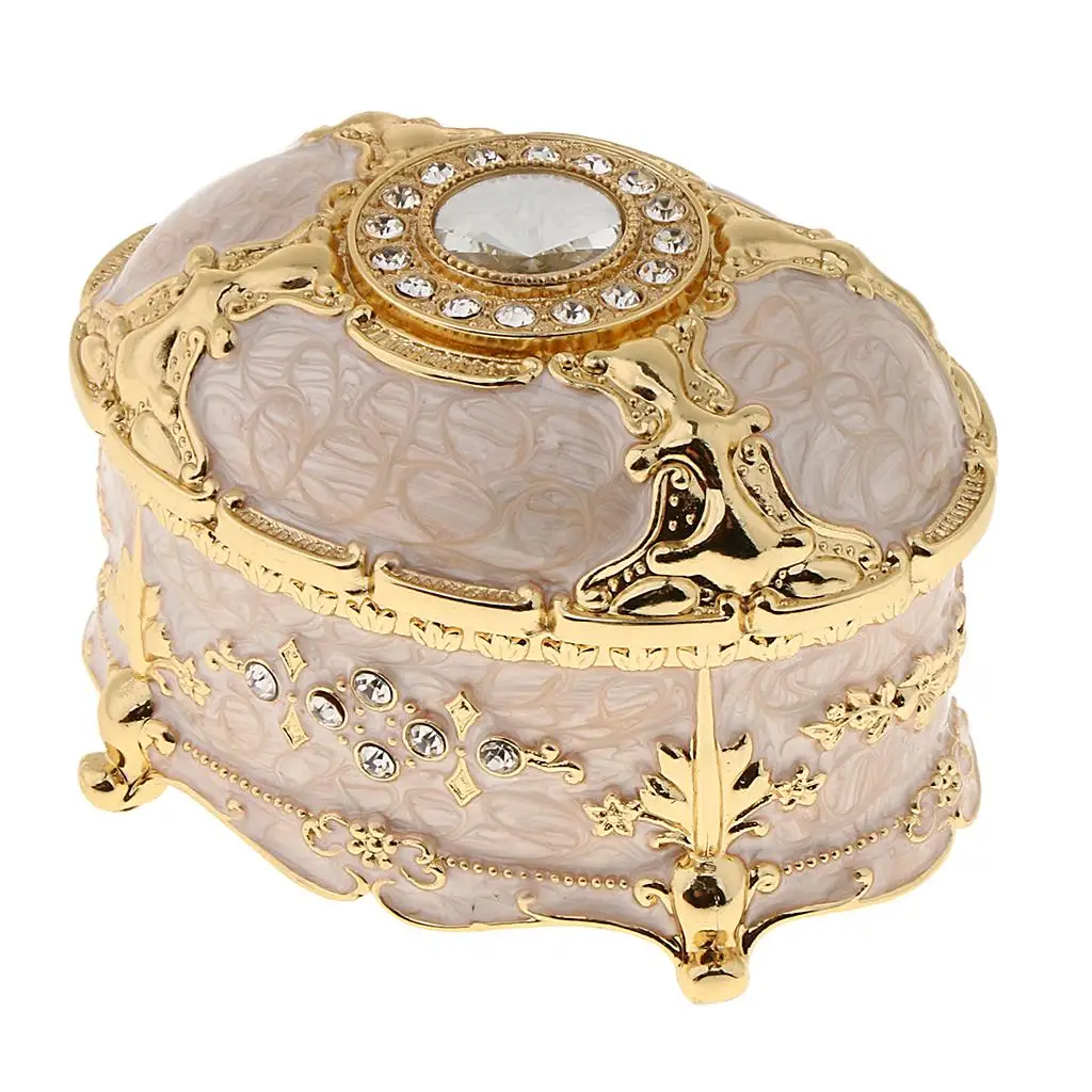 Jewelry Organizer Box with Enamel Hand Painted Surface Vintage Keepsake for Bridal Events