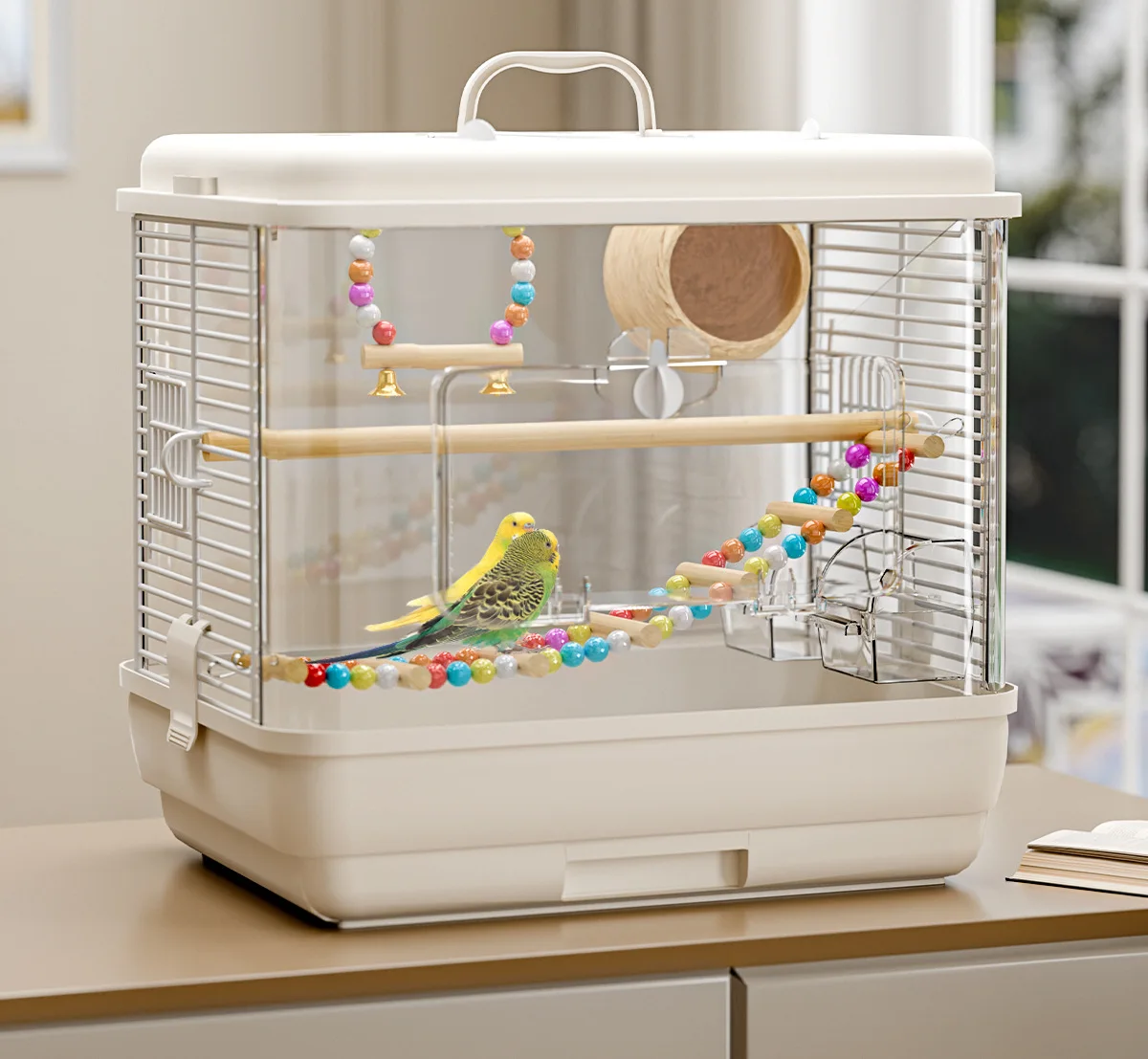 Acrylic Parrot Cage, Large Transparent Bird House, Splatter Proof, Luxury Breeding Villa for Cockatiels, Lovebirds, Budgies