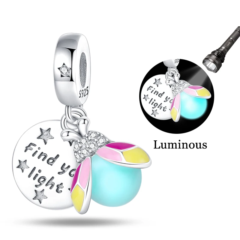 New Arrival 925 Sterling Silver Luminous Firefly Charms Pendant Fit Original Bracelet DIY Women Valentine's Day Jewelry Gift