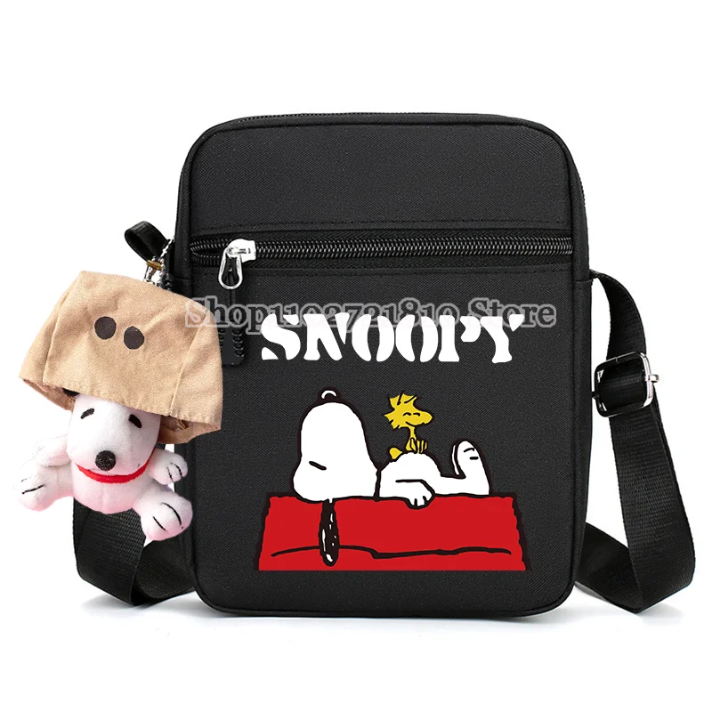 Snoopy bolsa de ombro masculina e feminina, simples, casual, moda, um ombro, bolso, oxford, desenho animado, anime com bonecas, bolsa para celular, presente