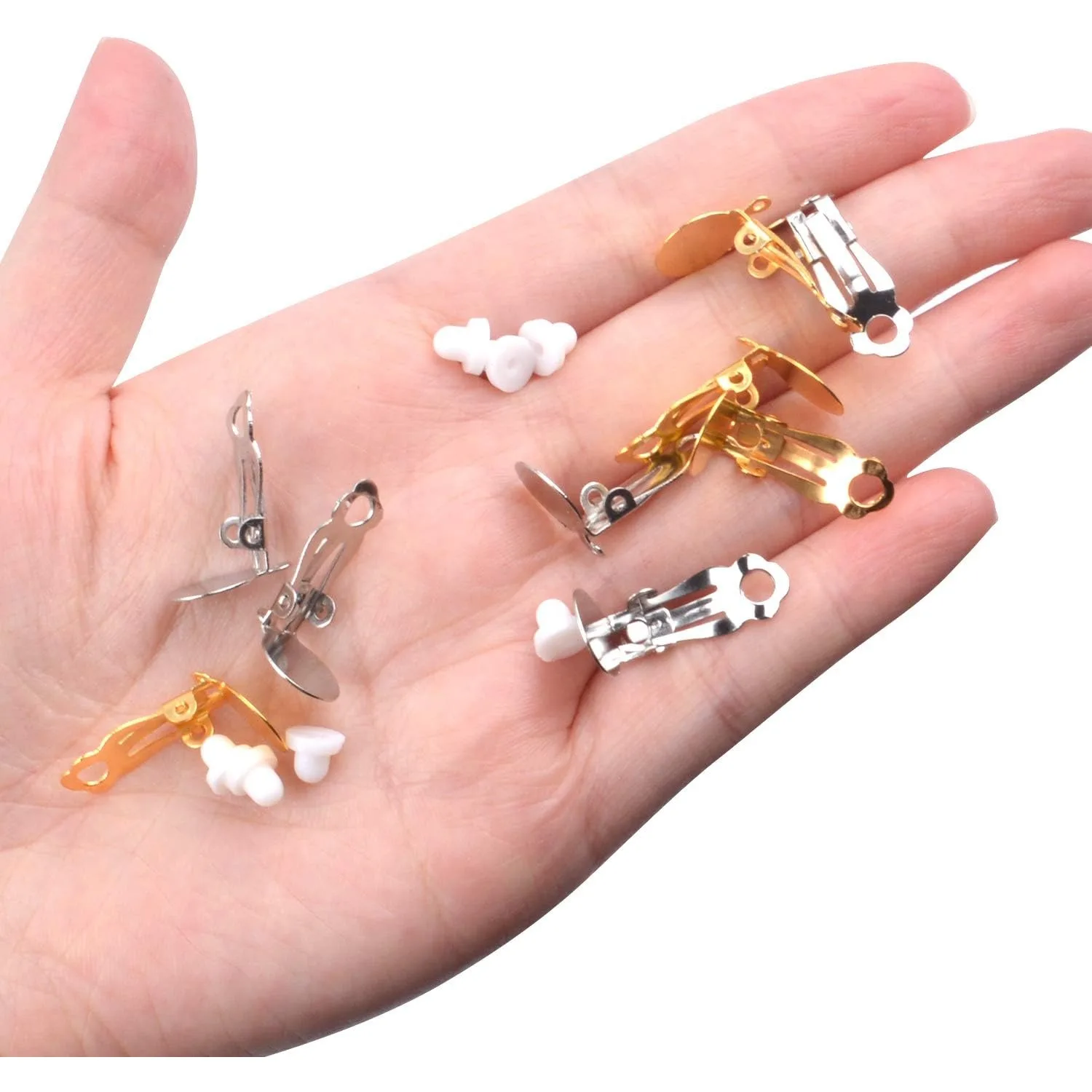 Clip-on Earring Findings - 20 Pieces Cabochon Setting Converter Gold & Silver With 20 Pieces Pads for Non-Pierced Making