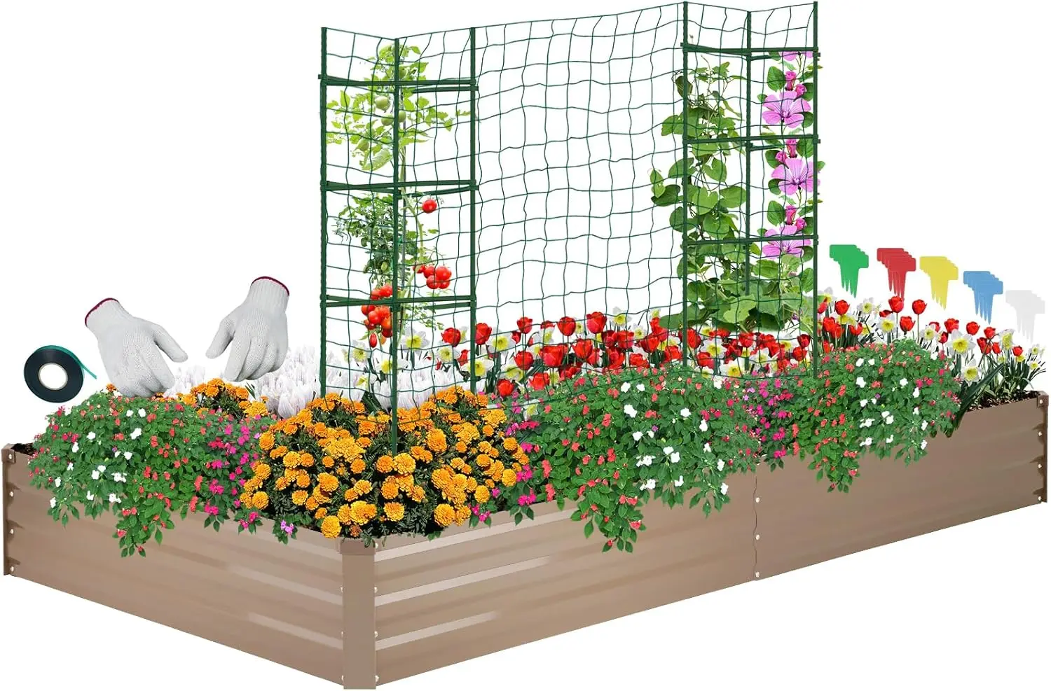 

Galvanized Raised Garden Bed for Vegetables Flowers Herbs, Metal Raised Garden Bed Kit with 2 PCS Tomato Cage, Gloves, T