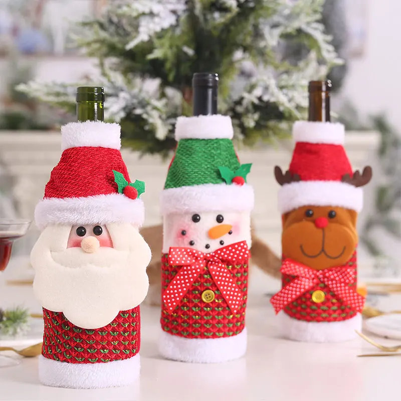 

Christmas Decoration Supplies Creative Cartoon Santa Claus Snowman Elk Wine Bottle Cover Red Wine Set Merry Xmas Red Wine Bag