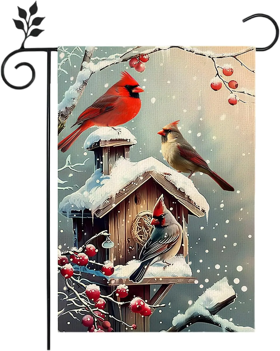 Winter Cardinal Bird Garden Flag for Outside 12x18 Vertical Double Sided Trees Snow Christmas Holiday Outside Decorations Bu WWP