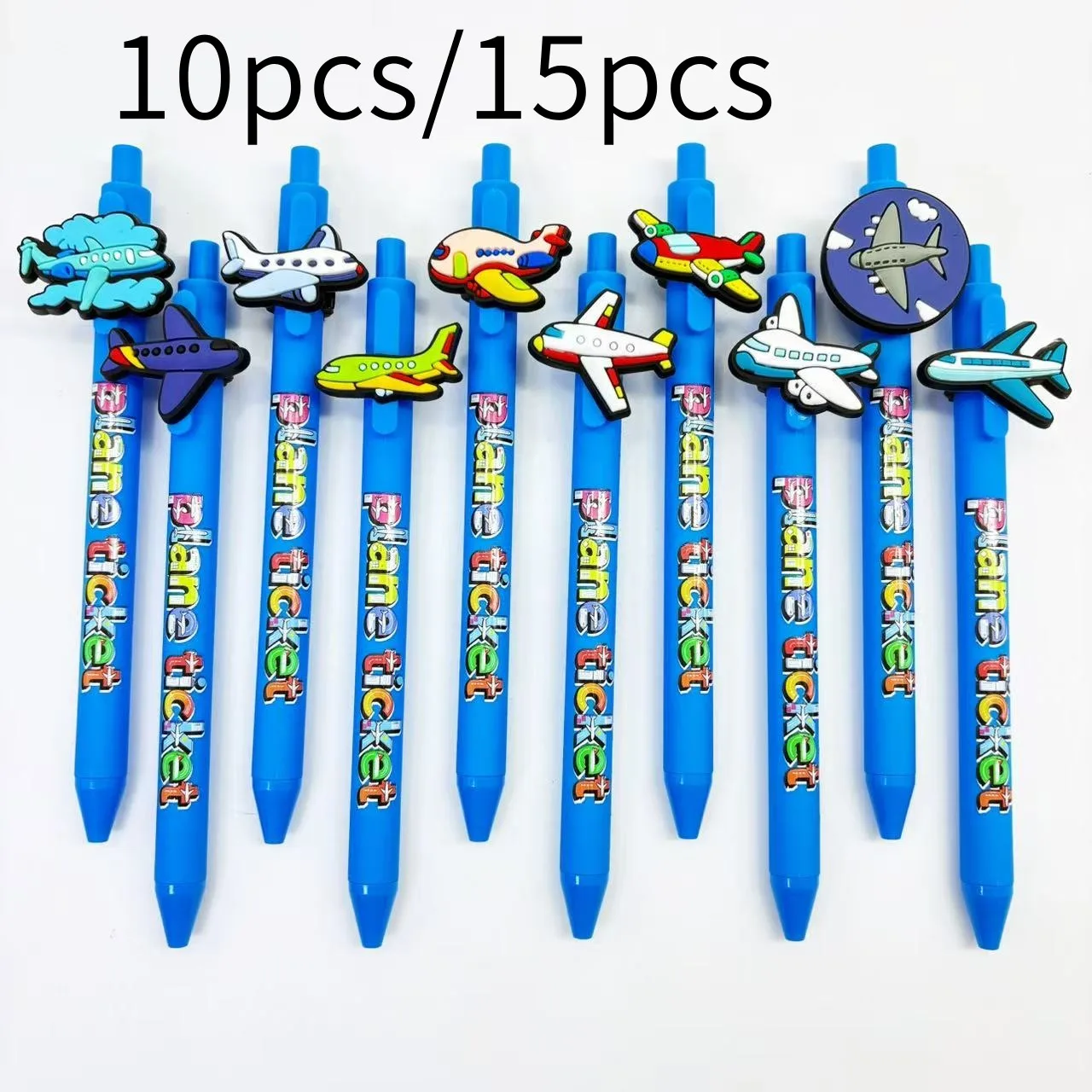 

10pcs/15pcs Creative Airplane-Themed Ballpoint Pens, Blue Barrel Ballpoint Pens for Students