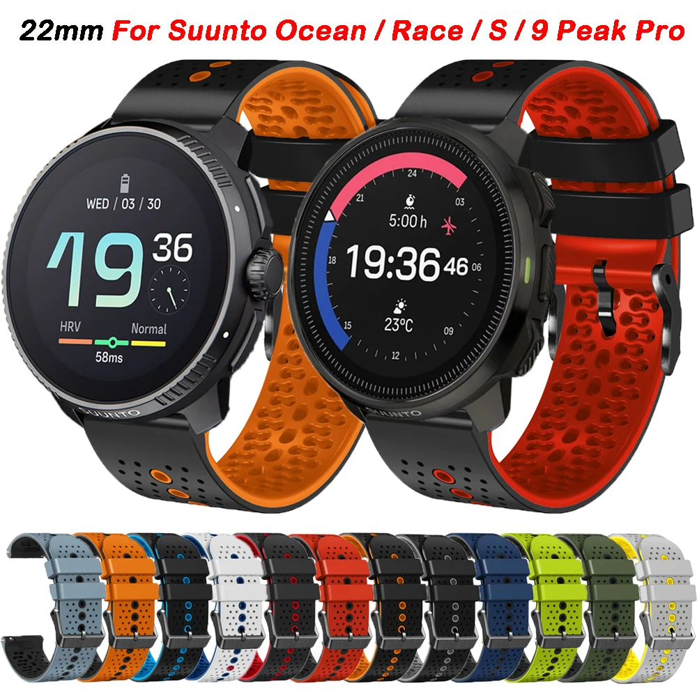 22mm Silicone Watch Strap For Suunto Race / S / Ocean / Vertical Bands Sport Repalcement Wristband For Suunto 9 Peak Pro/ 5 Peak