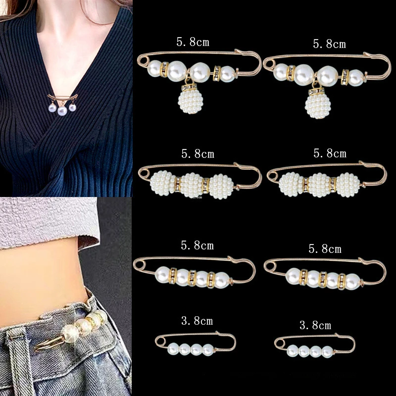 Pearls Pin Brooch for Women Waist Tighting Clip Safety Pin Brooch Sweater Cardigan Buckle Brooches Jewelry Safety Pin Belt Gift