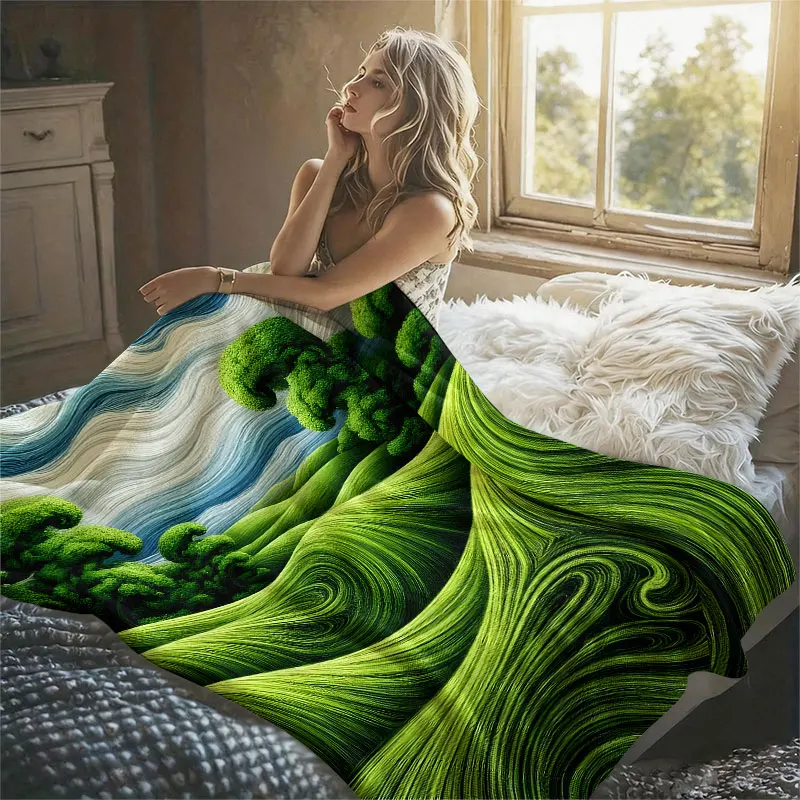 Swirly Green Hills Flannel Blanket Warm Soft Halloween Christmas Decorative Couch Warm Cozy All-Season Gift