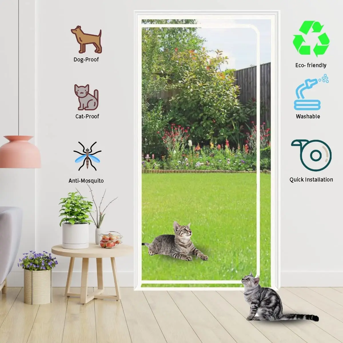 EROCACA Reinforced Cat Screen Door Pet Resistant Mesh Screen Door Pets Proof Zipper Screen Door for Living Room Bedroom Patio