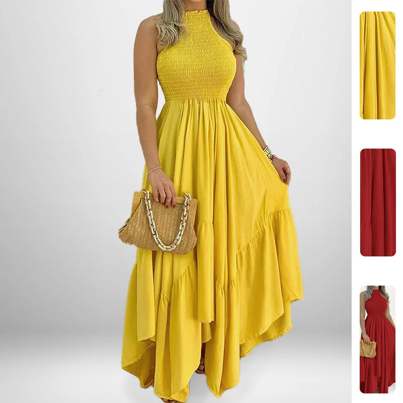 

FL 2026 Summer New Women Elegant Solid Swing Long Dress Soft Light Breathable Chic Daily Casual Beach Outdoor Holiday