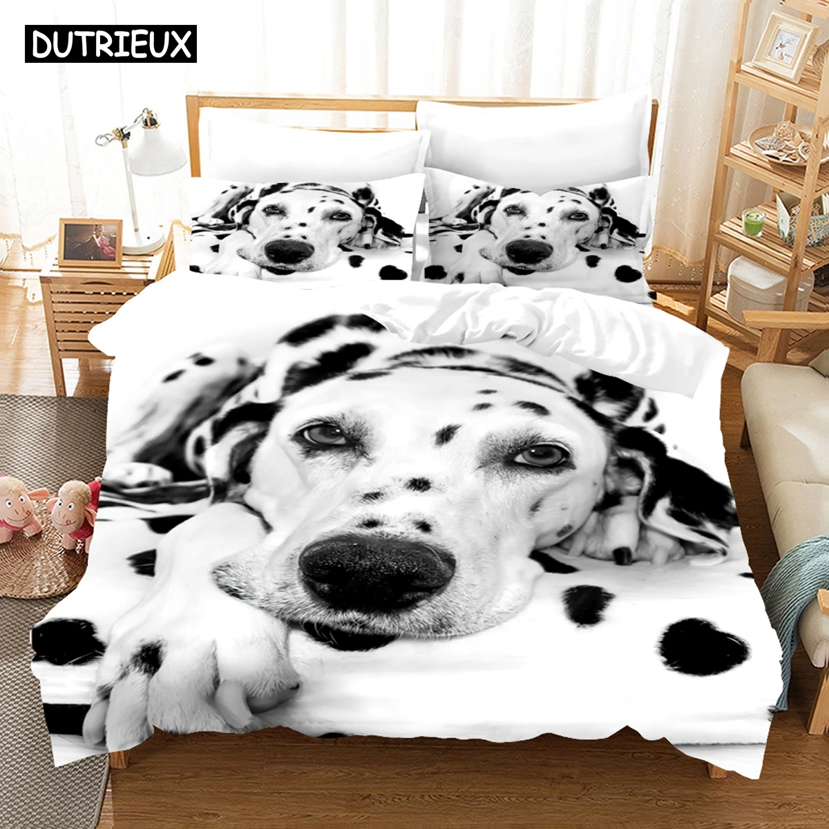 

Lovely Dog Dalmatian Bedding Set 3d Luxury Duvet Cover Sets Comforter Bed Linen Queen King Single Size Black White Animal Pet