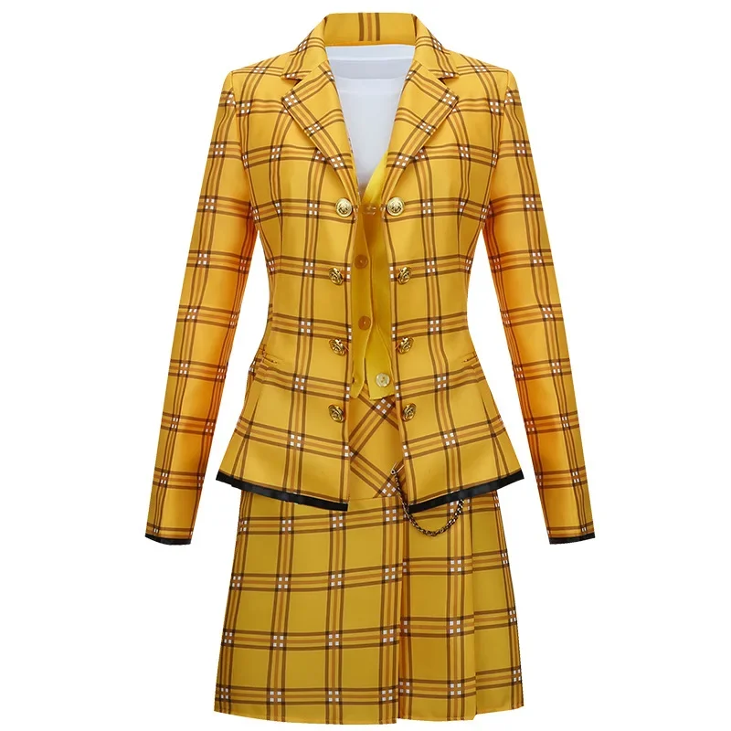 Cher Horowitz Cosplay Adult Yellow Plaid Suit Dress Uniform Film stesso