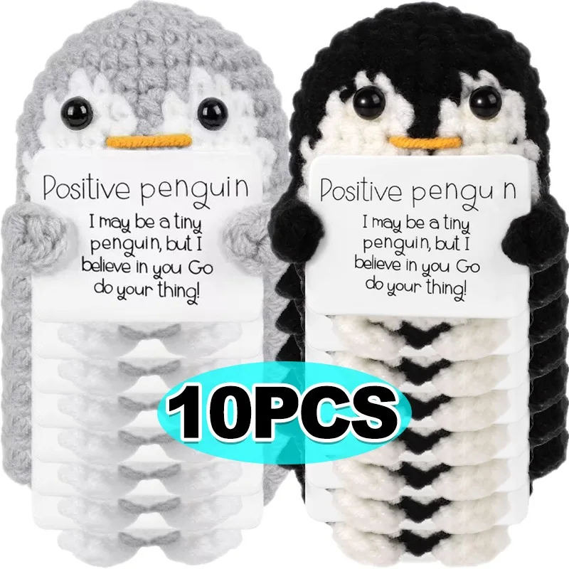 

10/1x Positive Energy Penguin Hug Pocket Mini Handmade Plush Wool Knitting Potato Doll with Card Party Christams Festival Gifts