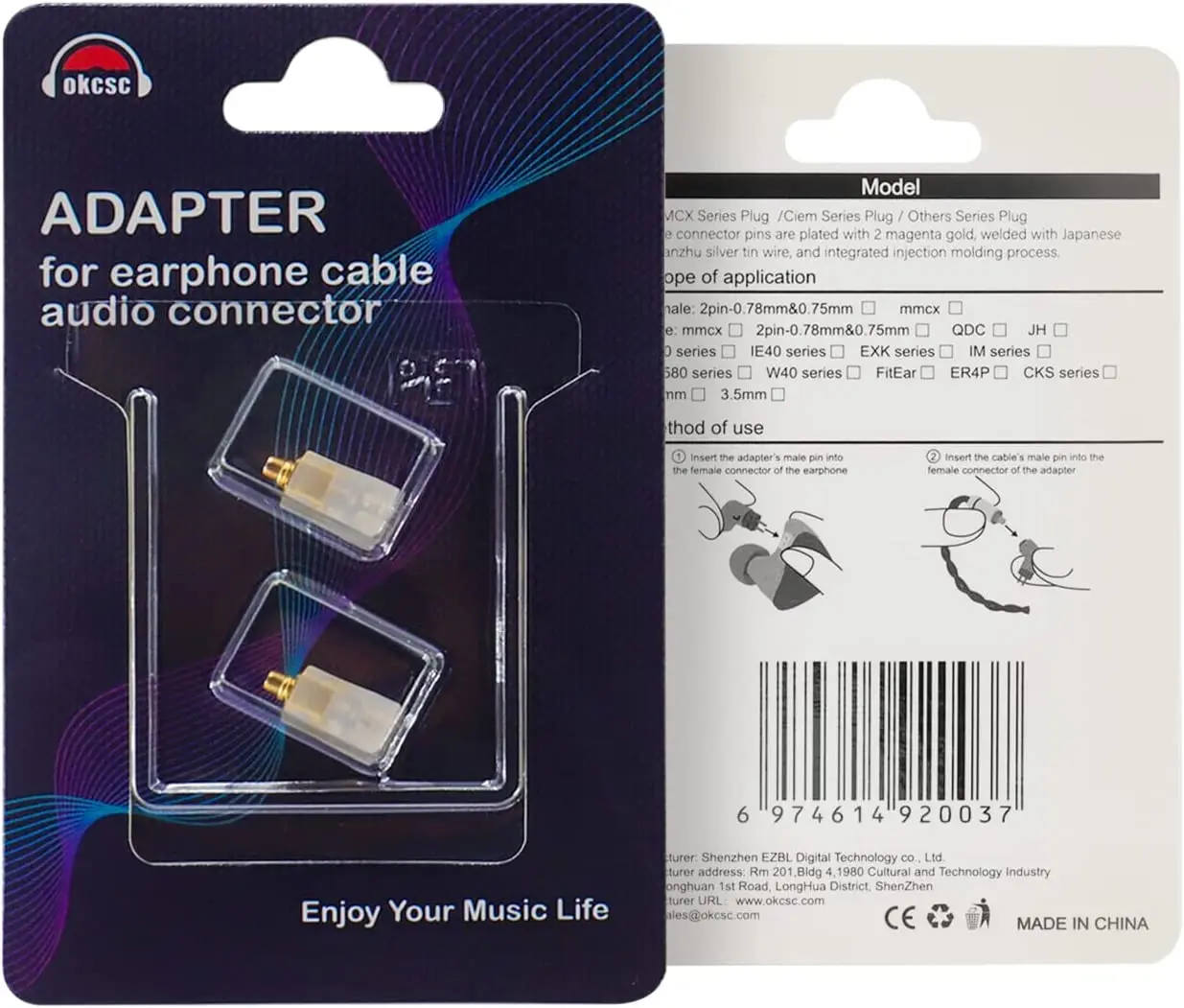 okcsc 0.78 2pin MMCX Female Connector for SENNHEISER IE40