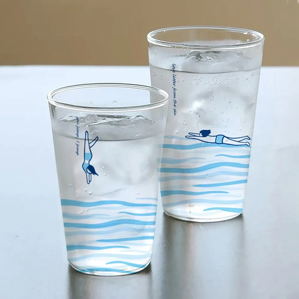 

Creative Transparent Swim Glass Cup Summer Korean Fresh Homehold Drinkware Milk Coffee Juice Drinking GlassKitchen Supplies Gift