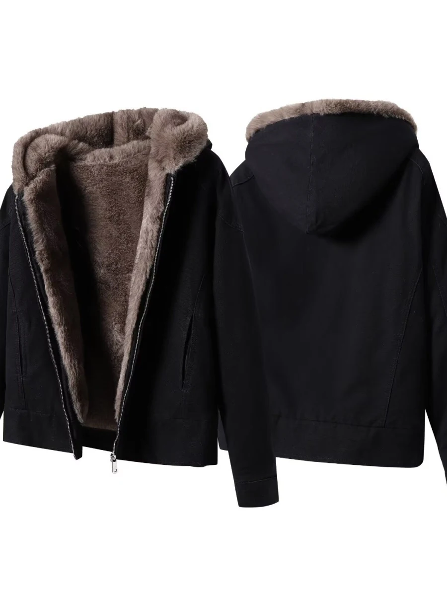 

New Men's Fce Lined Thiened Winter Cotton Jaet Warm Casual Hooded Bread Sle Sportswear Trendy Brand Outerwear Coat