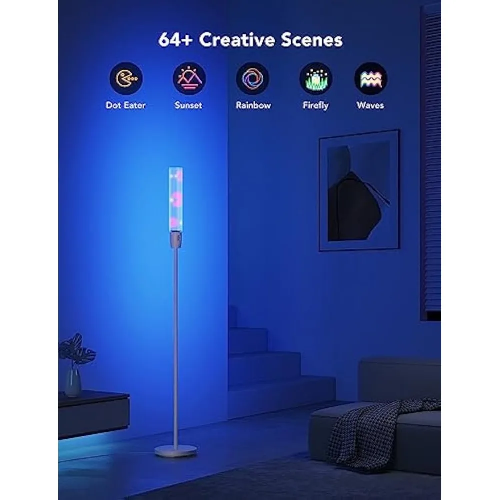 RGBIC Cylinder Floor Lamp, LED Corner Floor Lamp with Wi-Fi App Control, Smart Lamp with 64+ Scenes, DIY Mode, Music Sync